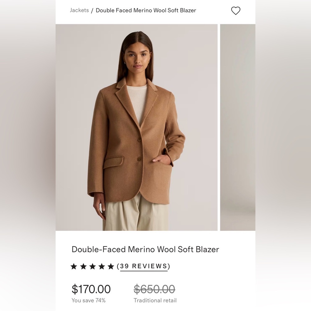 Quince camel blazer. NWOT